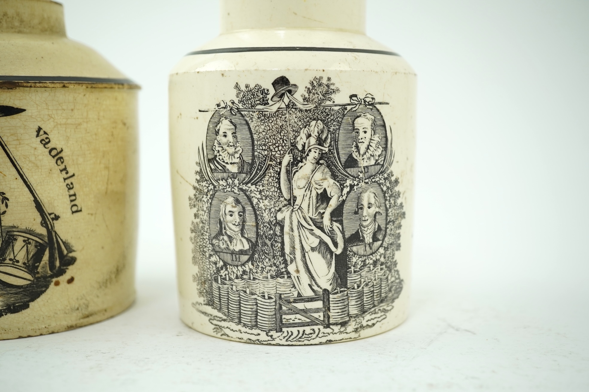 Two Leeds creamware Dutch market tea caddies, c.1790